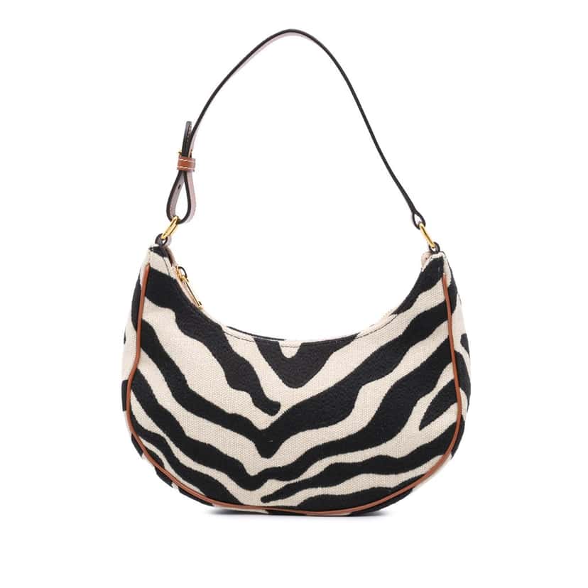 Celine Zebra Print Canvas Ava Shoulder Bag Brown Canvas Good condition - Front View