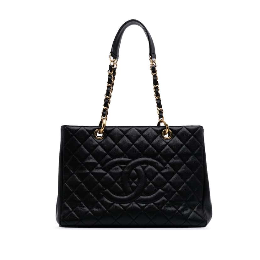 Chanel Caviar Grand Shopping Tote Black Leather Good condition - Front View