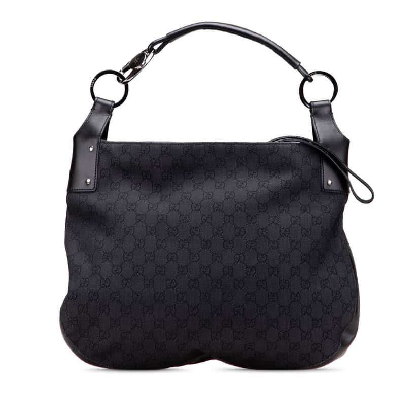 Gucci Large GG Denim Horsebit Classic Ring Hobo Black Denim Good condition - Front View
