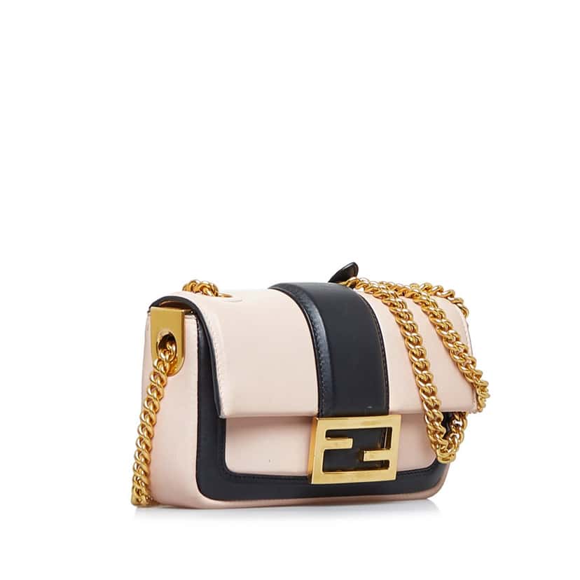 Fendi Mini Baguette Chain Pink Leather Good condition - Back View