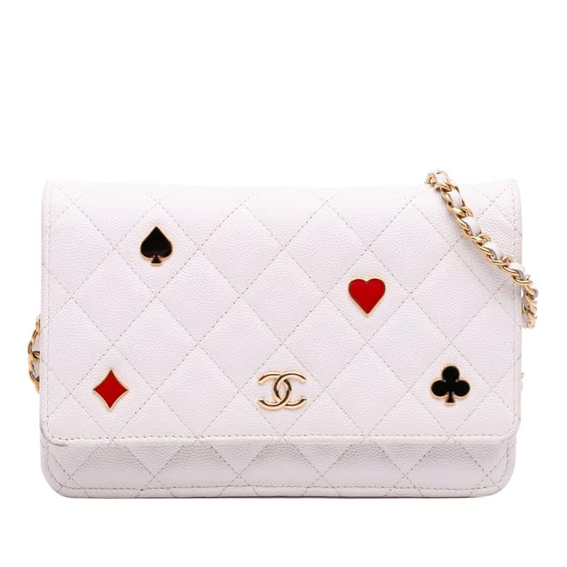 Chanel Quilted Caviar Coco Casino Wallet on Chain White Leather Good condition - Front View