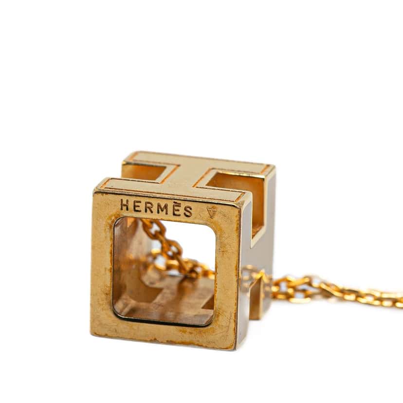 Hermès Gold Plated Cage dH Cube Necklace Gold Metal Good condition - Back View