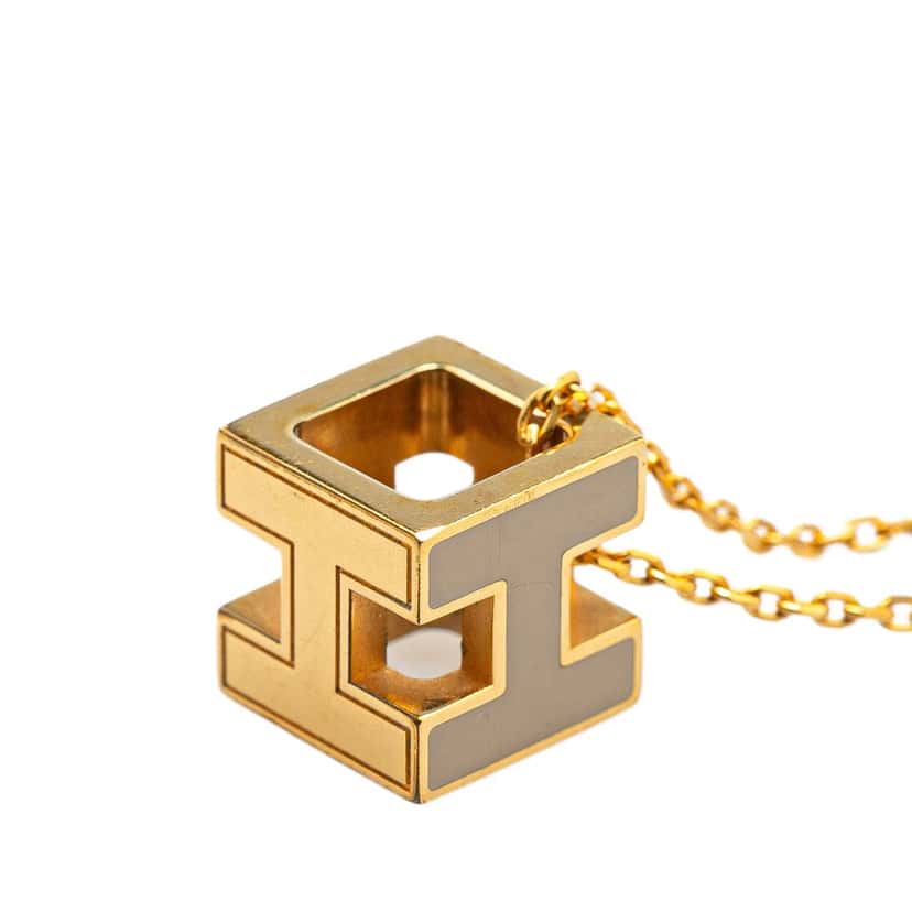 Hermès Gold Plated Cage dH Cube Necklace Gold Metal Good condition - Inside View