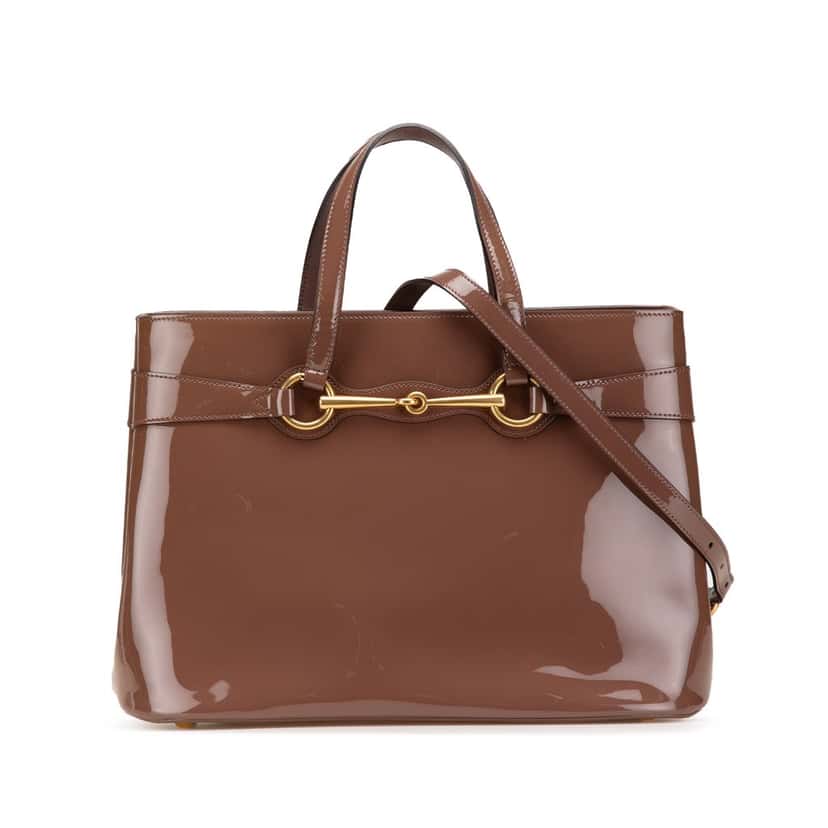Gucci Patent Bright Bit Satchel Brown Leather Good condition - Front View