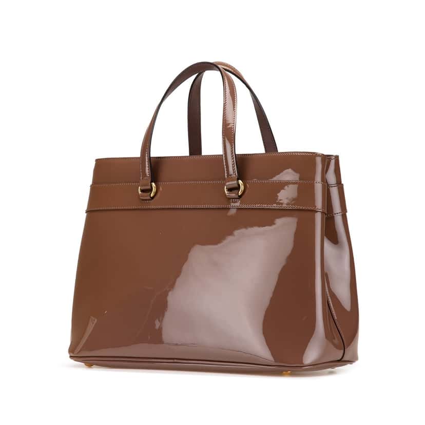 Gucci Patent Bright Bit Satchel Brown Leather Good condition - Back View