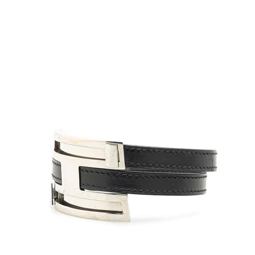 Hermès Leather Pousse Pousse Double Tour Bracelet Black Leather Good condition - Back View
