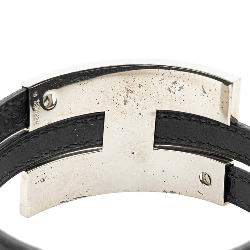 Hermès Leather Pousse Pousse Double Tour Bracelet Black Leather Good condition - Model View