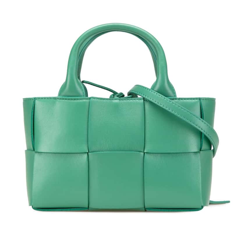 Bottega Veneta Candy Lambskin Intreccio Arco Tote Green Leather Good condition - Front View