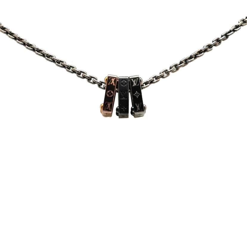 Louis Vuitton Stainless Steel Monogram Bold Necklace Silver Stainless steel Good condition - Front View