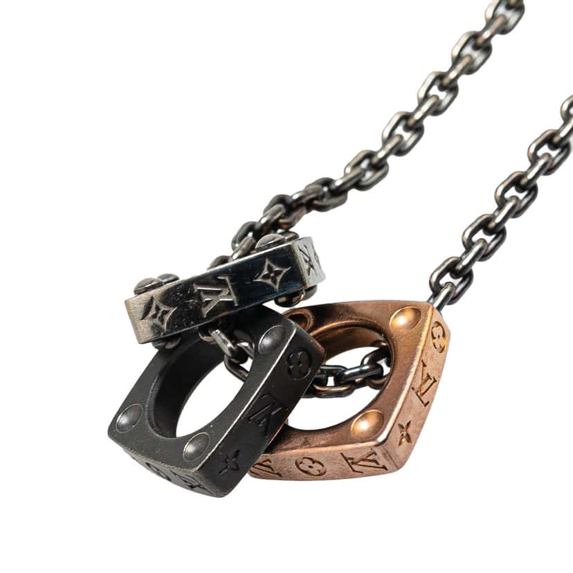 Louis Vuitton Stainless Steel Monogram Bold Necklace Silver Stainless steel Good condition - Back View