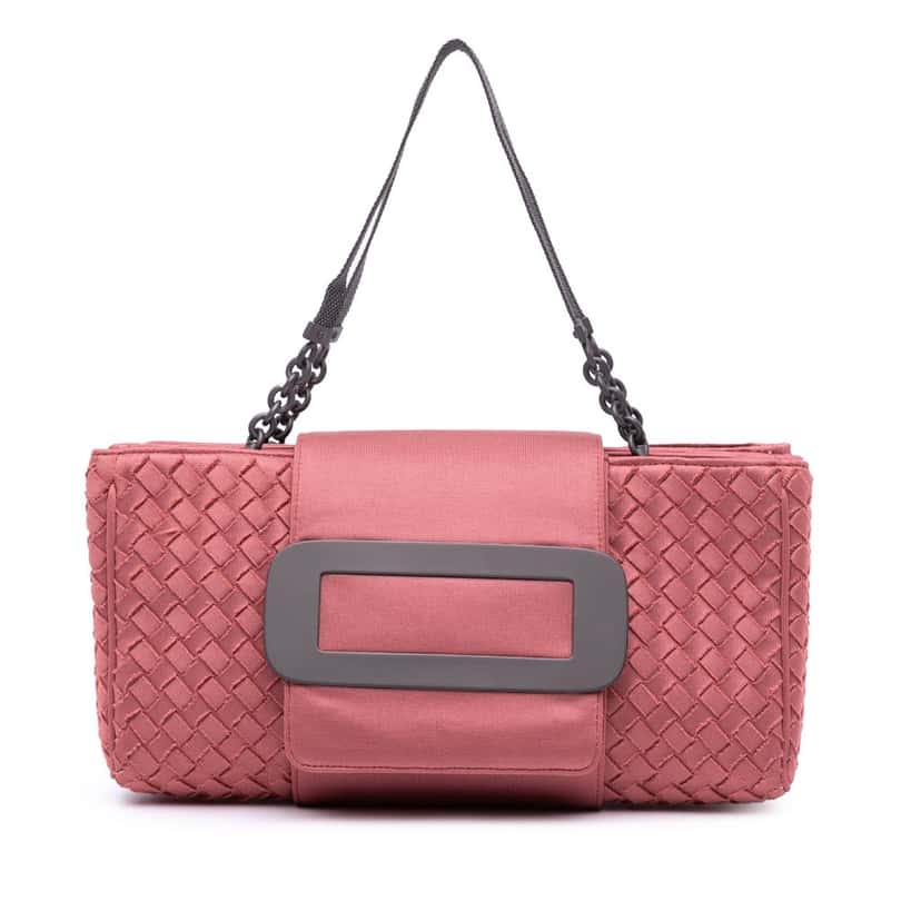 Bottega Veneta Canvas Intrecciato Buckle Flap Handbag Pink Canvas Good condition - Front View