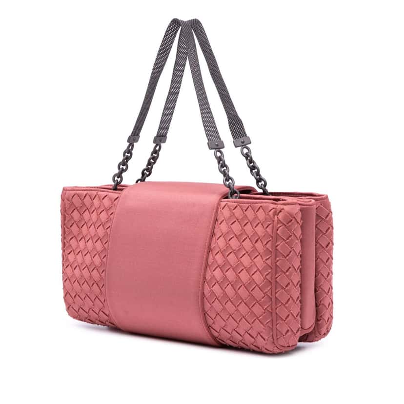 Bottega Veneta Canvas Intrecciato Buckle Flap Handbag Pink Canvas Good condition - Back View