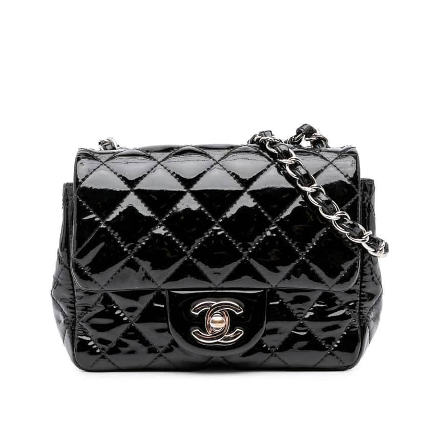 Chanel Mini Square Classic Patent Single Flap Black Leather Good condition - Front View