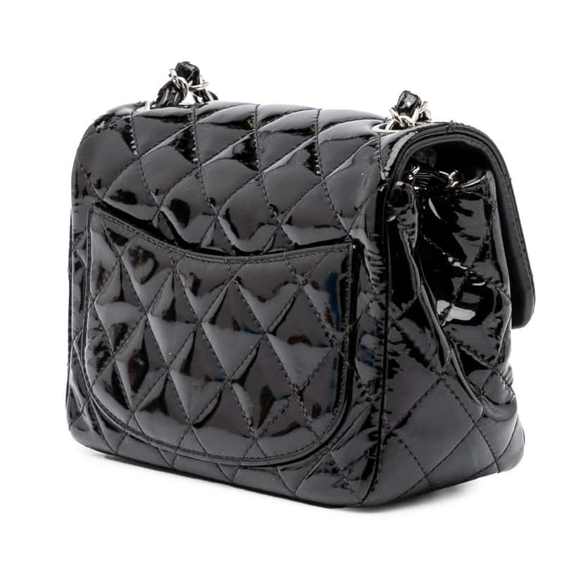 Chanel Mini Square Classic Patent Single Flap Black Leather Good condition - Back View