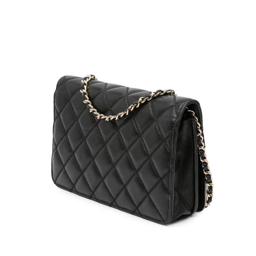 Chanel Paris in Rome CC Bicolor Quilted Lambskin Wallet On Chain Black Leather Good condition - Back View