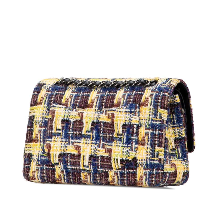 Chanel Medium Classic Tweed Double Flap Yellow Tweed Good condition - Back View
