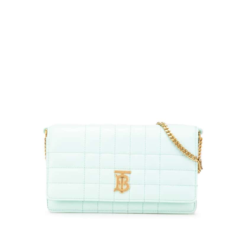 Burberry Quilted Leather Lola Clutch on Chain Green Leather Good condition - Front View