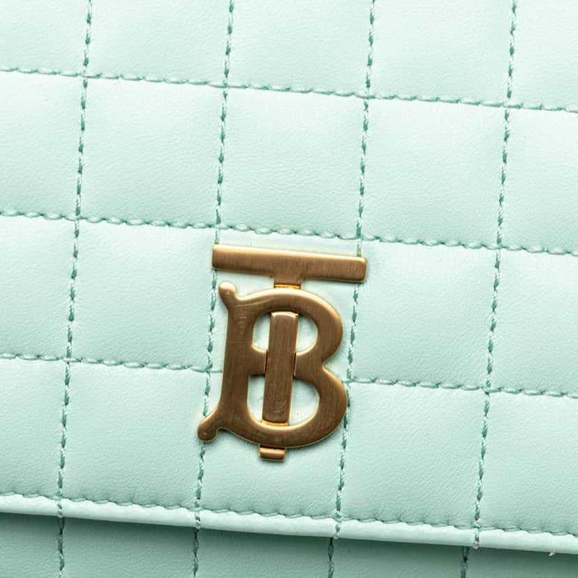 Burberry Quilted Leather Lola Clutch on Chain Green Leather Good condition - Box View