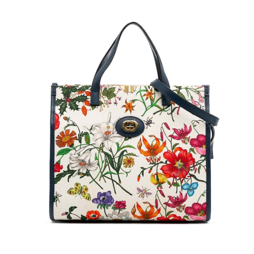 Gucci Medium Canvas Flora Satchel White Canvas Good condition - Front View