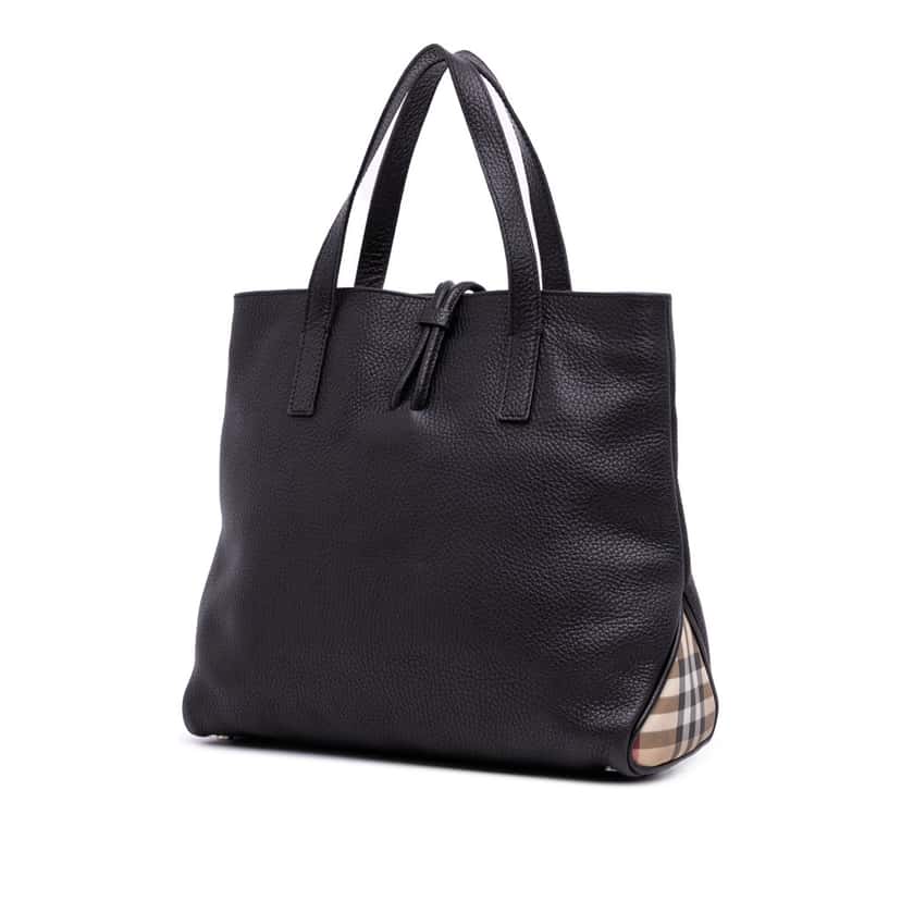 Burberry House Check Trimmed Grainy Calfskin Horn Toggle Tote Black Leather Good condition - Back View