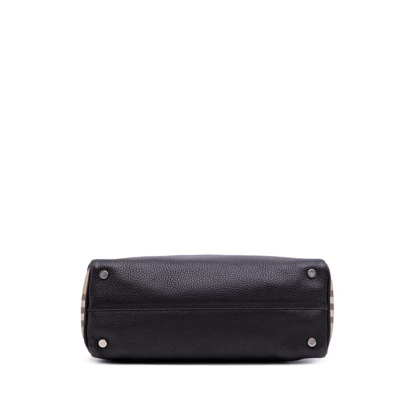 Burberry House Check Trimmed Grainy Calfskin Horn Toggle Tote Black Leather Good condition - Inside View