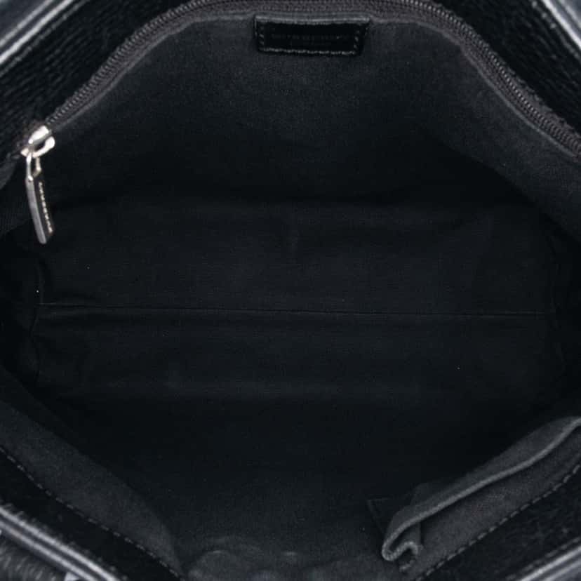 Burberry House Check Trimmed Grainy Calfskin Horn Toggle Tote Black Leather Good condition - Model View