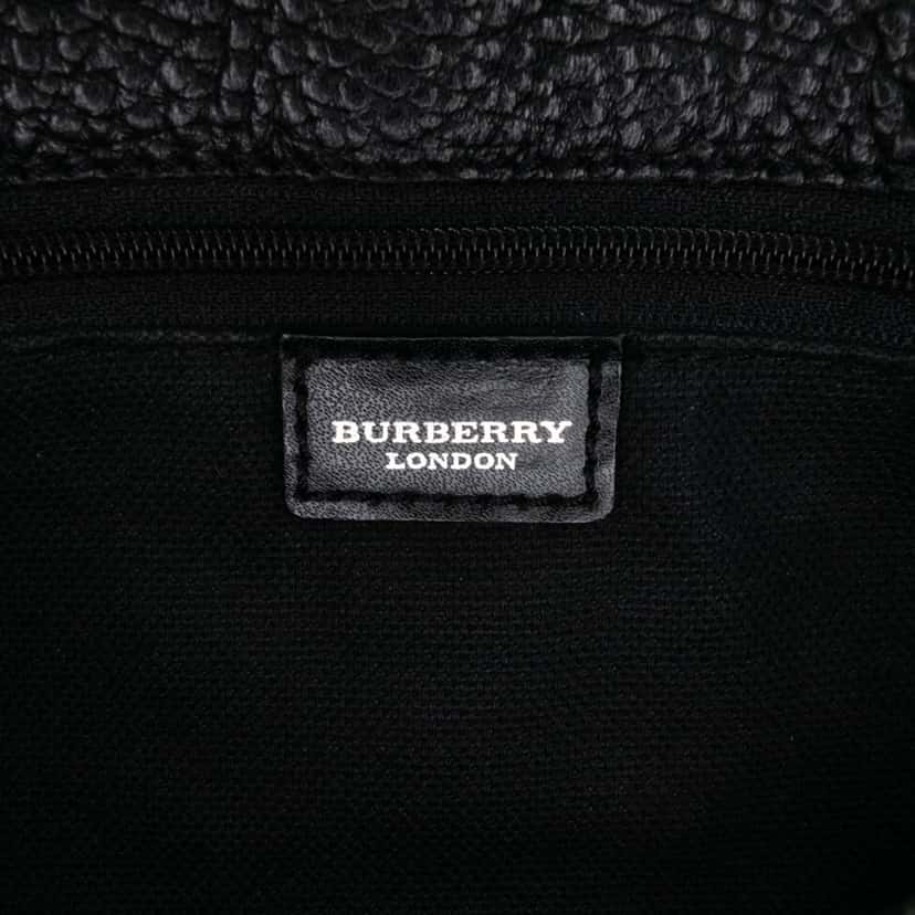 Burberry House Check Trimmed Grainy Calfskin Horn Toggle Tote Black Leather Good condition - Box View