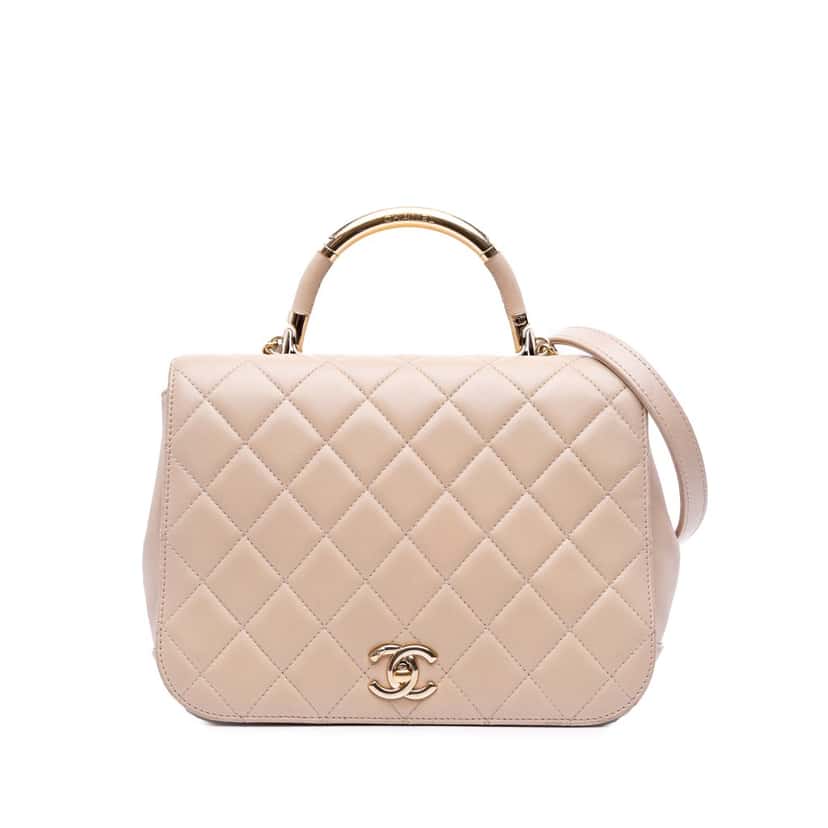 Chanel Medium Quilted Lambskin Carry Chic Flap Brown Leather Good condition - Front View