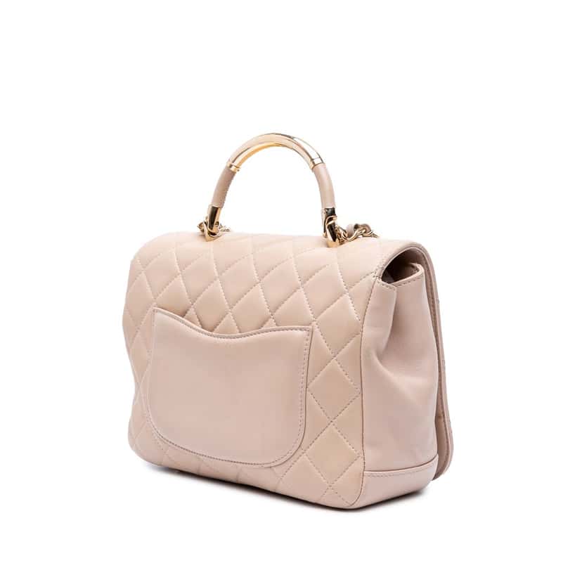 Chanel Medium Quilted Lambskin Carry Chic Flap Brown Leather Good condition - Back View