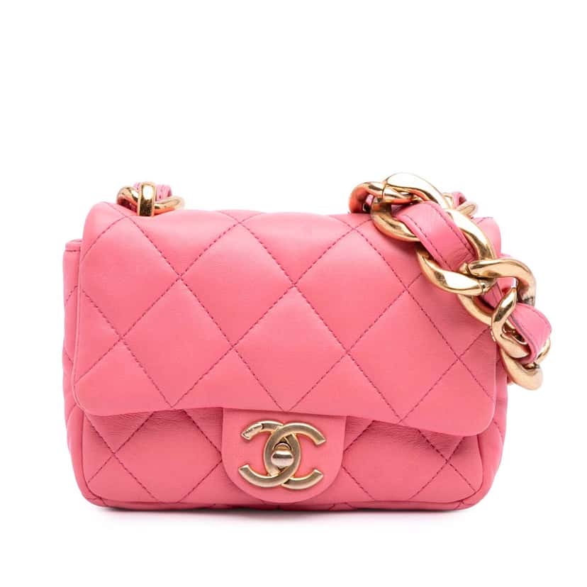 Chanel Mini Quilted Lambskin Funky Town Flap Pink Leather Good condition - Front View