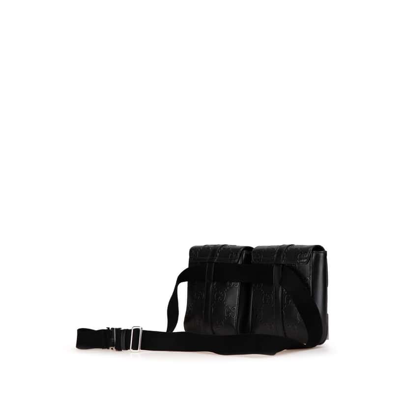 Gucci GG Embossed Perforated Double Belt Bag Black Leather Good condition - Back View