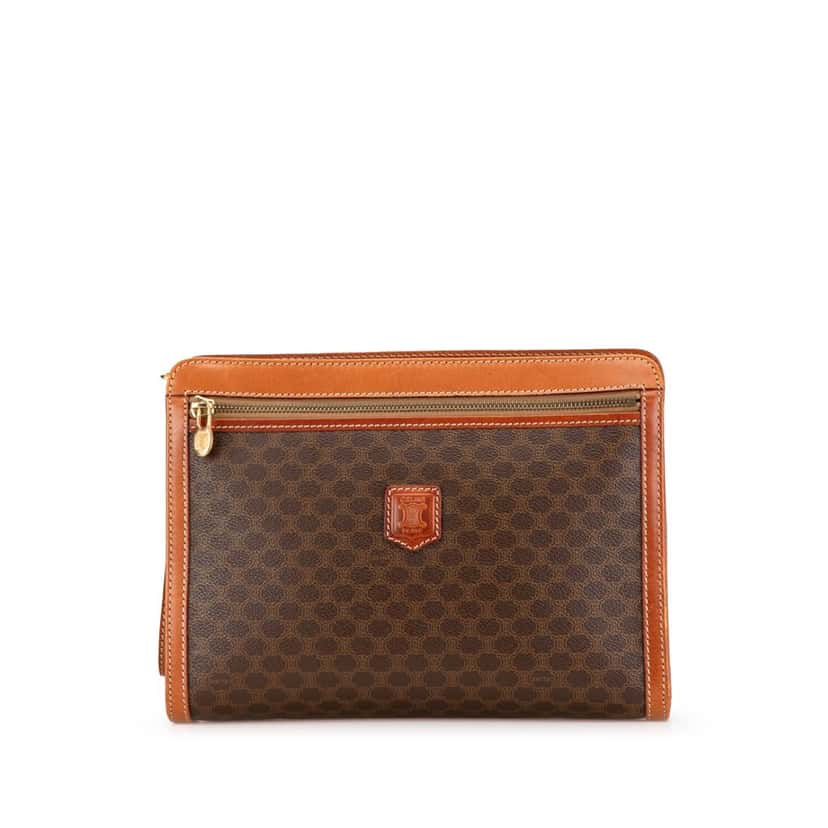 Celine Macadam Coated Canvas Clutch Brown Canvas Fair condition - Front View