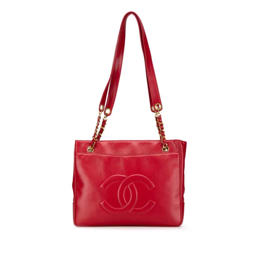 Chanel CC Lambskin Chain Tote Red Leather Good condition - Front View
