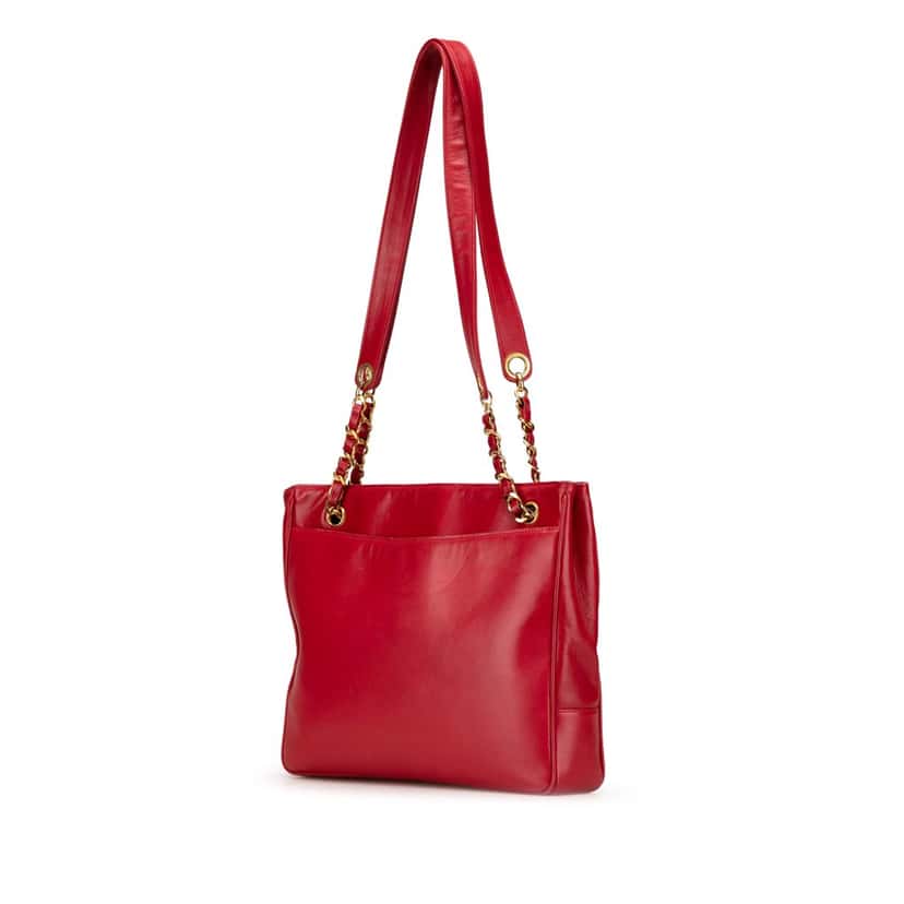 Chanel CC Lambskin Chain Tote Red Leather Good condition - Back View