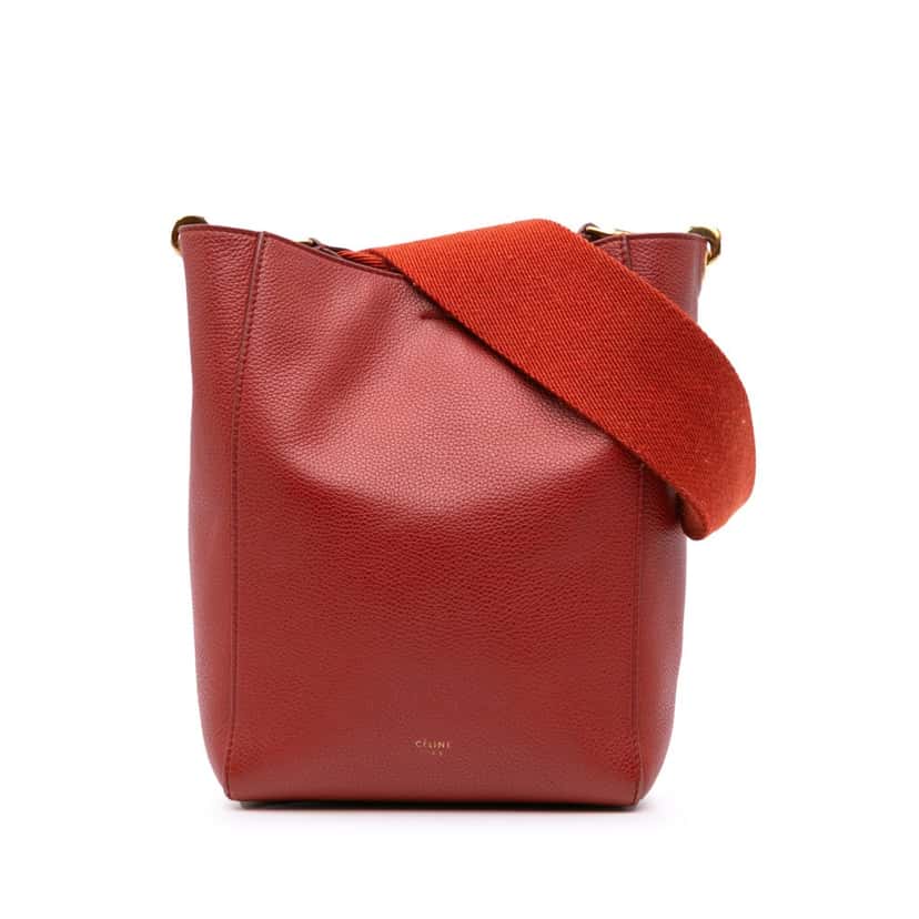 Celine Small Leather Seau Sangle Bucket Bag Red Leather Good condition - Front View