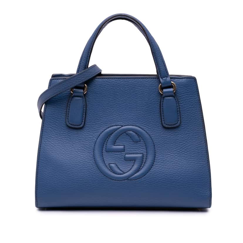 Gucci Medium Dollar Calf Soho Top Handle Convertible Tote Blue Leather Good condition - Front View