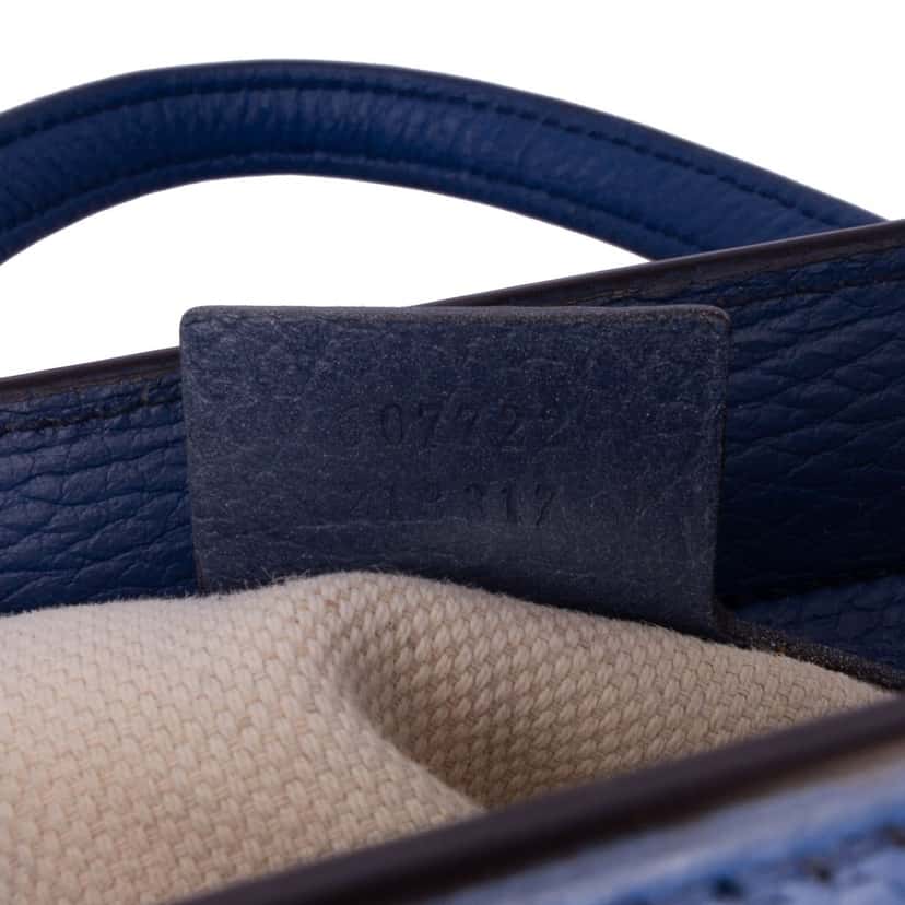 Gucci Medium Dollar Calf Soho Top Handle Convertible Tote Blue Leather Good condition - Box View