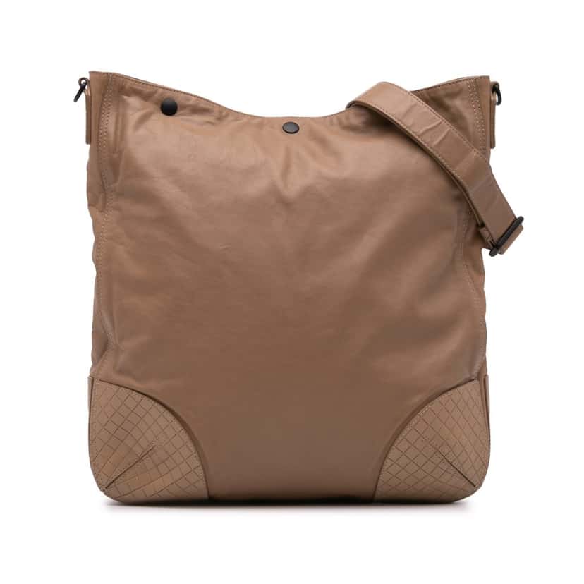 Bottega Veneta Intrecciomirage Trimmed Leather Crossbody Brown Leather Very good condition - Front View