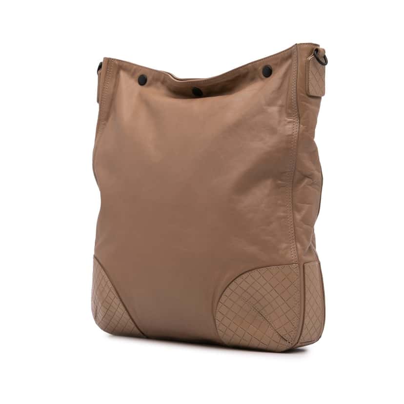 Bottega Veneta Intrecciomirage Trimmed Leather Crossbody Brown Leather Very good condition - Back View