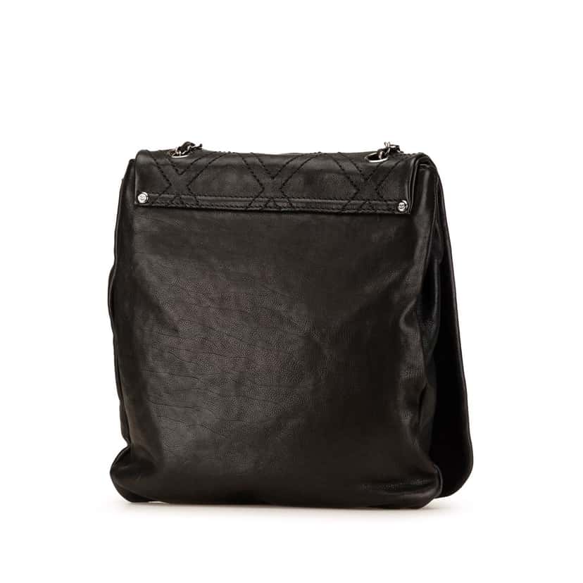 Chanel Large Calfskin Diamond Stitch Crossbody Black Leather Good condition - Back View