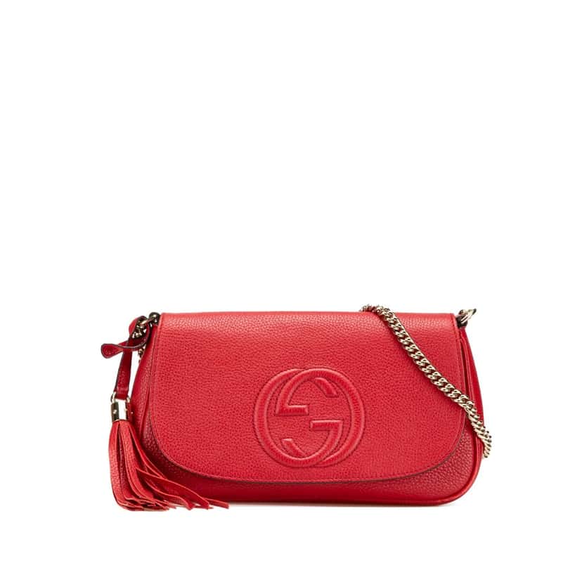 Gucci Medium Leather Soho Chain Flap Crossbody Red Leather Good condition - Front View