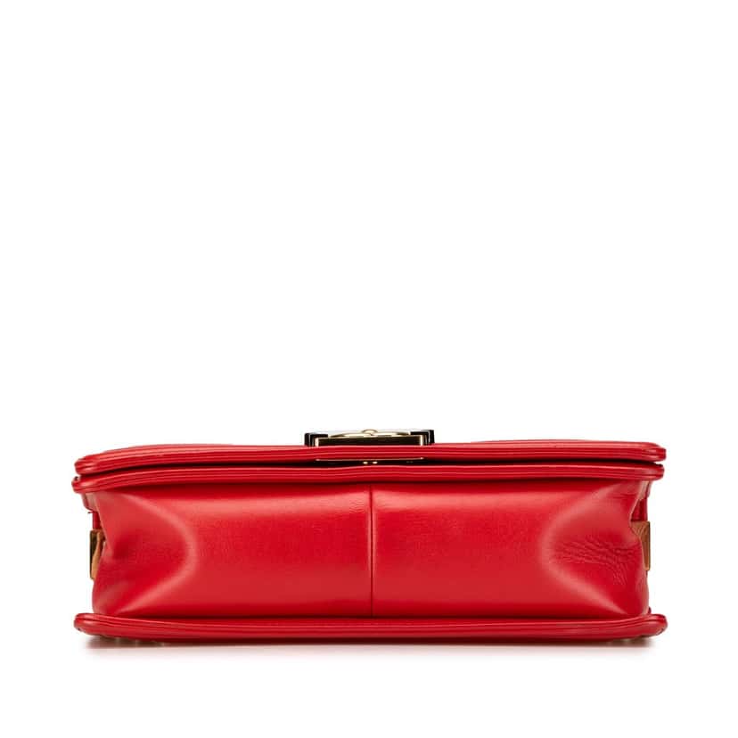 Chanel Old Medium Lambskin Embossed Cube Boy Flap Red Leather Good condition - Inside View