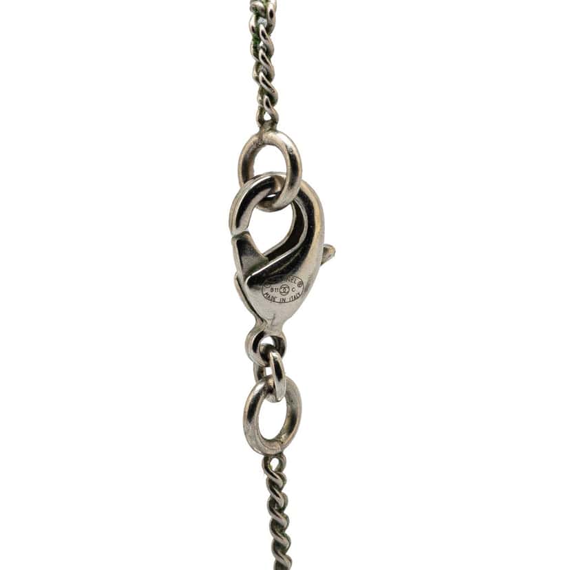 Chanel Silver Checkered CC Pendant Necklace Silver Brass Good condition - Back View