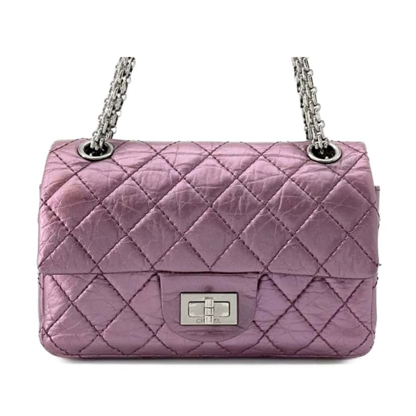 Chanel Mini Reissue 2.55 Quilted Metallic Lambskin Double Flap Pink Leather Good condition - Front View