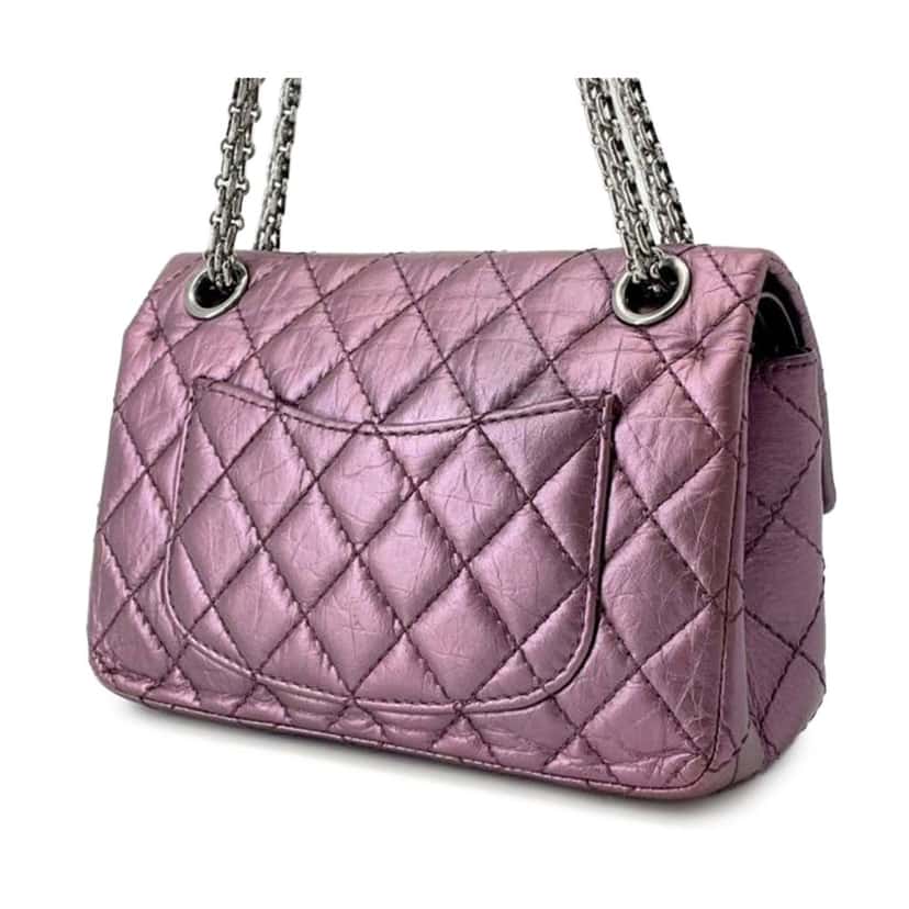 Chanel Mini Reissue 2.55 Quilted Metallic Lambskin Double Flap Pink Leather Good condition - Back View