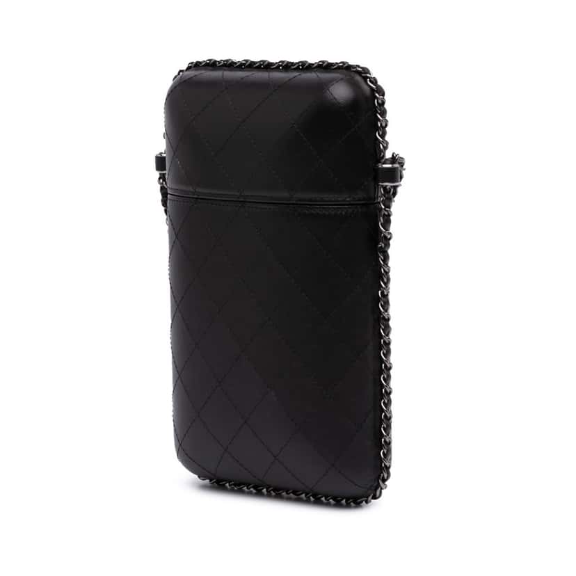 Chanel CC Quilted Lambskin Chain Around Phone Holder Black Leather Good condition - Back View