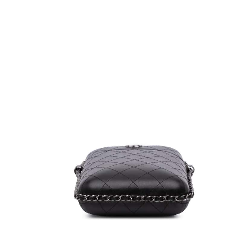 Chanel CC Quilted Lambskin Chain Around Phone Holder Black Leather Good condition - Inside View