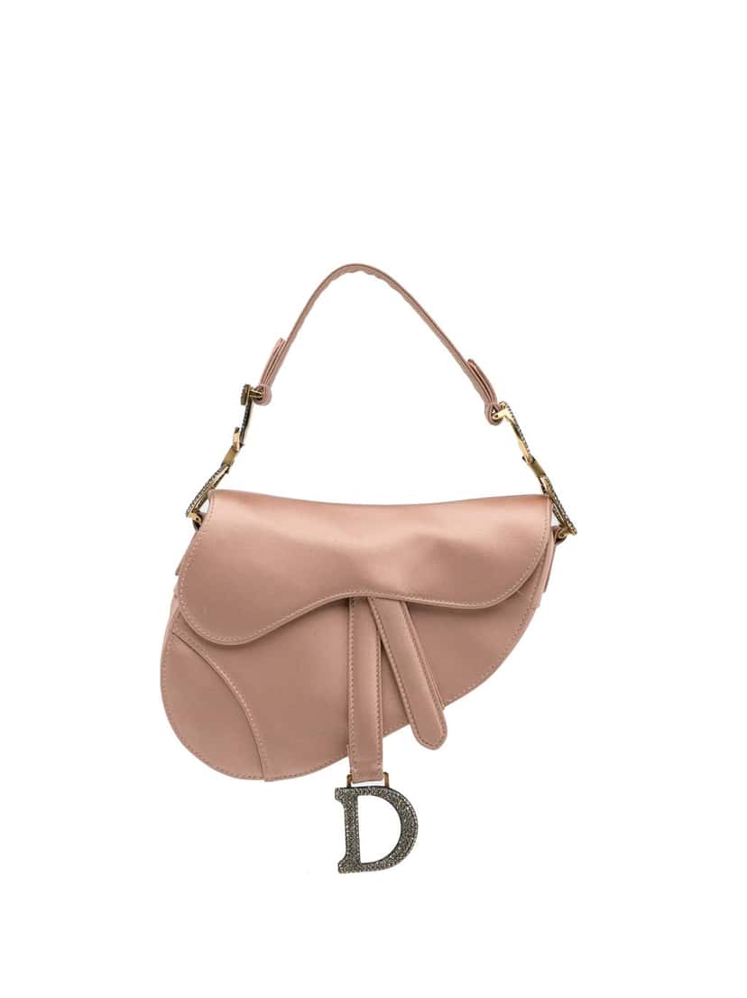 Dior Mini Satin Crystal Embellished Saddle Bag Pink Satin Good condition - Front View