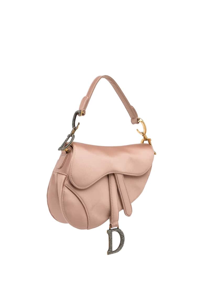 Dior Mini Satin Crystal Embellished Saddle Bag Pink Satin Good condition - Back View