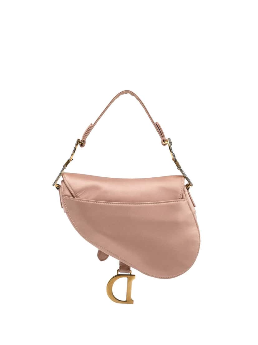Dior Mini Satin Crystal Embellished Saddle Bag Pink Satin Good condition - Model View